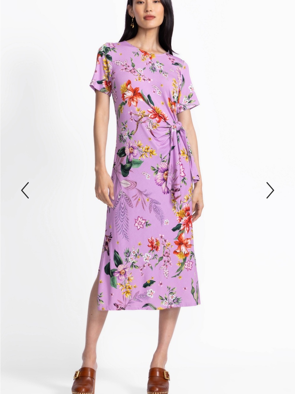 Johnny Was Lavender Floral Tie-Accent Midi Dress
